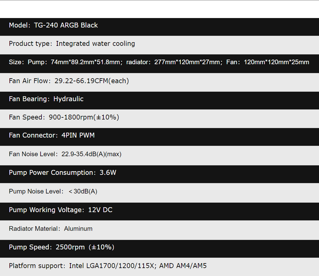 A large marketing image providing additional information about the product Jonsbo TG-240 ARGB 240mm AIO CPU Liquid Cooler - Black - Additional alt info not provided